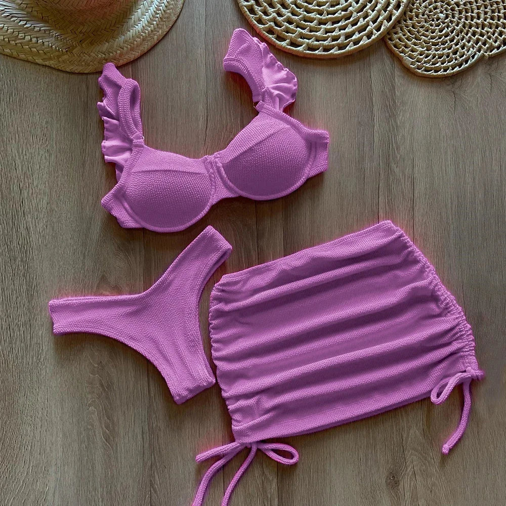 Wavy Fabric 3-Piece Bikini Set