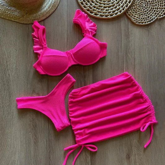 Wavy Fabric 3-Piece Bikini Set