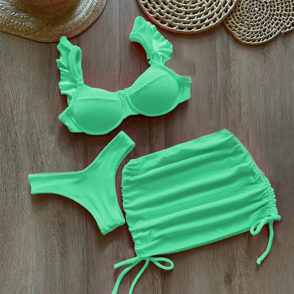 Wavy Fabric 3-Piece Bikini Set